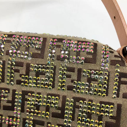 Fendi Baguette Brown Zucchino Monogram Multicolor Crystals Shoulder Bag
