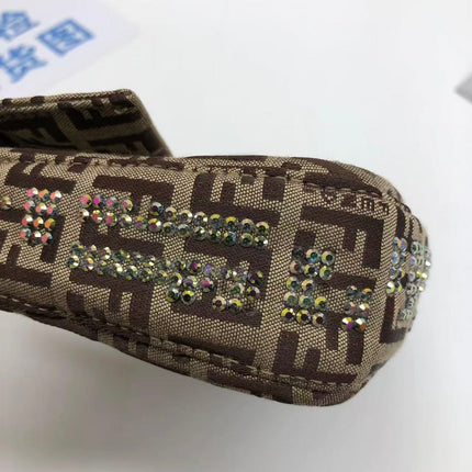 Fendi Baguette Brown Zucchino Monogram Multicolor Crystals Shoulder Bag
