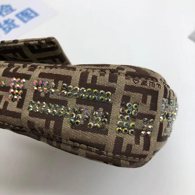 Fendi Baguette Brown Zucchino Monogram Multicolor Crystals Shoulder Bag