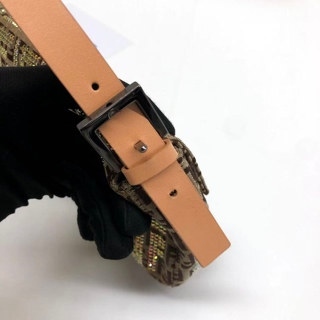 Fendi Baguette Brown Zucchino Monogram Multicolor Crystals Shoulder Bag