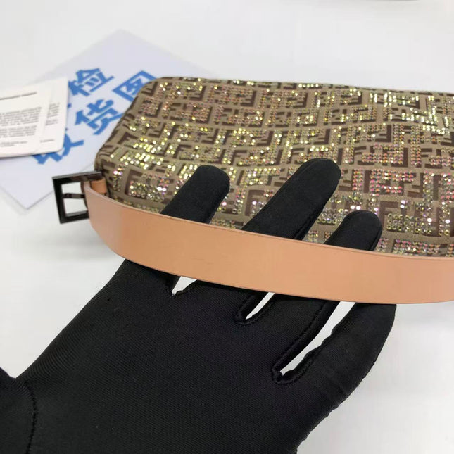 Fendi Baguette Brown Zucchino Monogram Multicolor Crystals Shoulder Bag