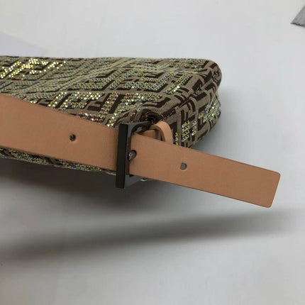 Fendi Baguette Brown Zucchino Monogram Multicolor Crystals Shoulder Bag