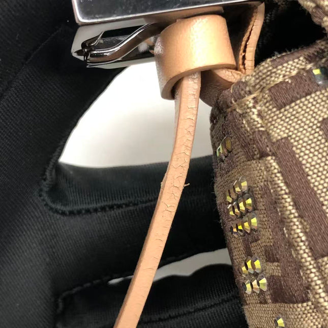 Fendi Baguette Brown Zucchino Monogram Multicolor Crystals Shoulder Bag