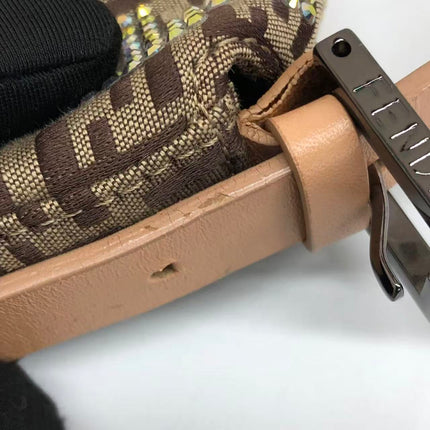 Fendi Baguette Brown Zucchino Monogram Multicolor Crystals Shoulder Bag