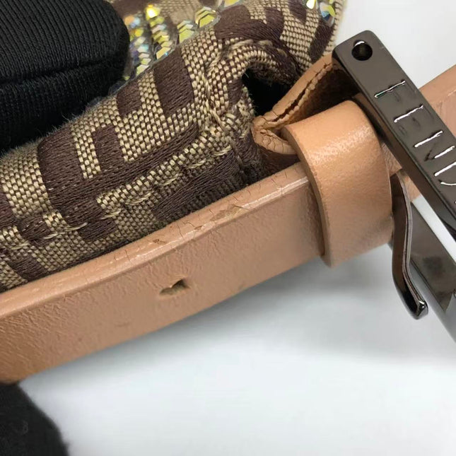 Fendi Baguette Brown Zucchino Monogram Multicolor Crystals Shoulder Bag