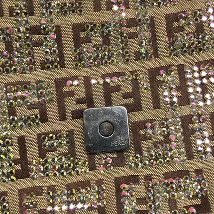 Fendi Baguette Brown Zucchino Monogram Multicolor Crystals Shoulder Bag