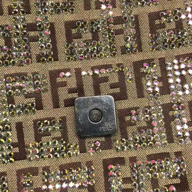 Fendi Baguette Brown Zucchino Monogram Multicolor Crystals Shoulder Bag