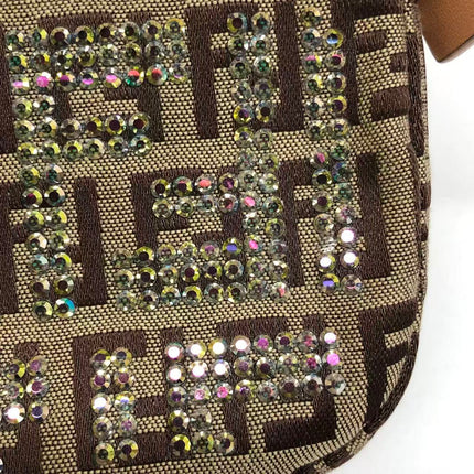 Fendi Baguette Brown Zucchino Monogram Multicolor Crystals Shoulder Bag