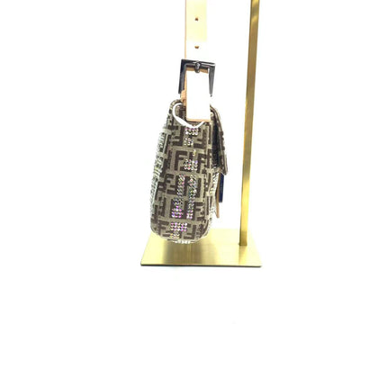 Fendi Baguette Brown Zucchino Monogram Multicolor Crystals Shoulder Bag
