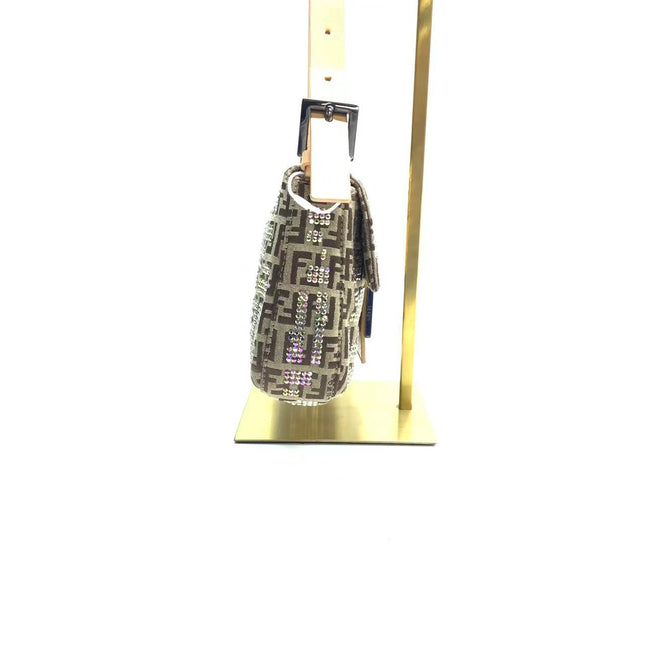 Fendi Baguette Brown Zucchino Monogram Multicolor Crystals Shoulder Bag