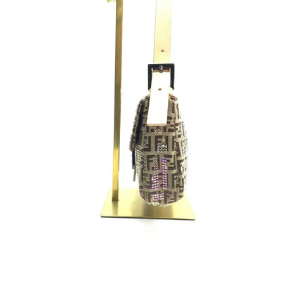 Fendi Baguette Brown Zucchino Monogram Multicolor Crystals Shoulder Bag