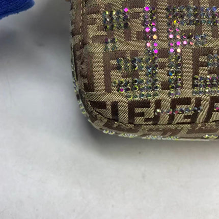 Fendi Baguette Brown Zucchino Monogram Multicolor Crystals Shoulder Bag