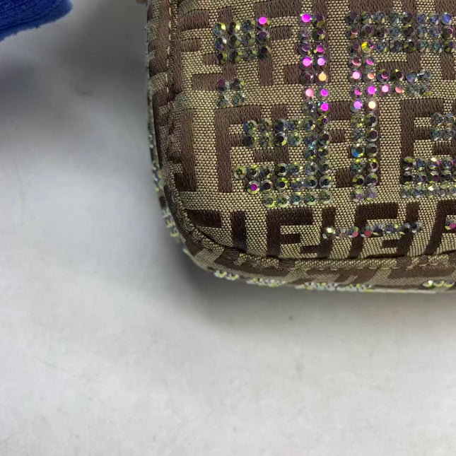 Fendi Baguette Brown Zucchino Monogram Multicolor Crystals Shoulder Bag