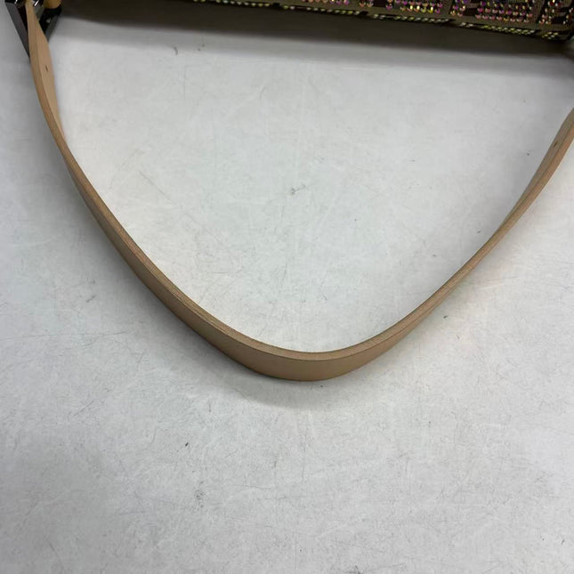 Fendi Baguette Brown Zucchino Monogram Multicolor Crystals Shoulder Bag