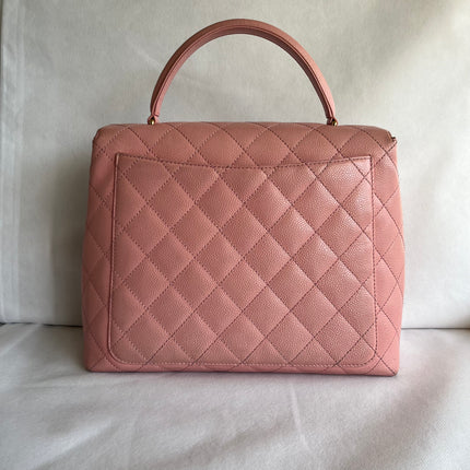 Chanel Vintage Top Handle Kelly Flap Bag Pink Quilted Caviar Leather 24k Gold Plated Hardware