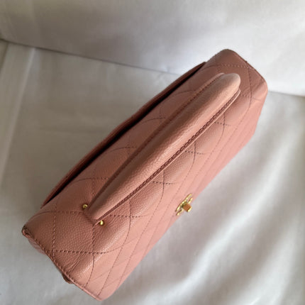 Chanel Vintage Top Handle Kelly Flap Bag Pink Quilted Caviar Leather 24k Gold Plated Hardware