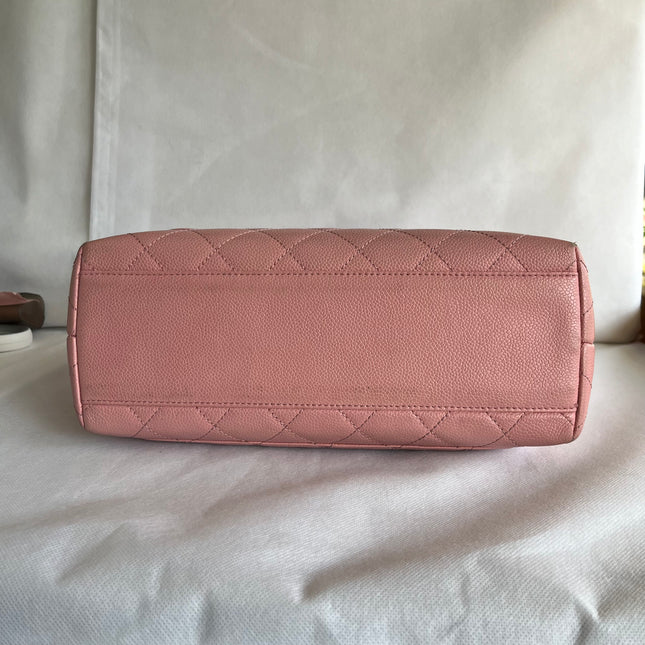 Chanel Vintage Top Handle Kelly Flap Bag Pink Quilted Caviar Leather 24k Gold Plated Hardware