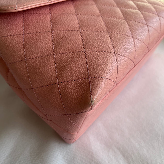 Chanel Vintage Top Handle Kelly Flap Bag Pink Quilted Caviar Leather 24k Gold Plated Hardware