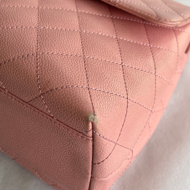 Chanel Vintage Top Handle Kelly Flap Bag Pink Quilted Caviar Leather 24k Gold Plated Hardware