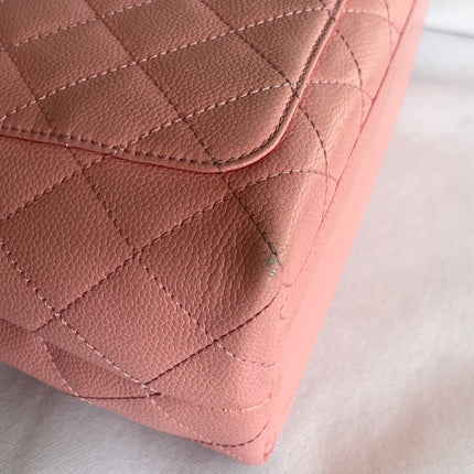 Chanel Vintage Top Handle Kelly Flap Bag Pink Quilted Caviar Leather 24k Gold Plated Hardware