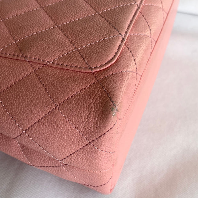 Chanel Vintage Top Handle Kelly Flap Bag Pink Quilted Caviar Leather 24k Gold Plated Hardware