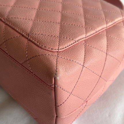 Chanel Vintage Top Handle Kelly Flap Bag Pink Quilted Caviar Leather 24k Gold Plated Hardware