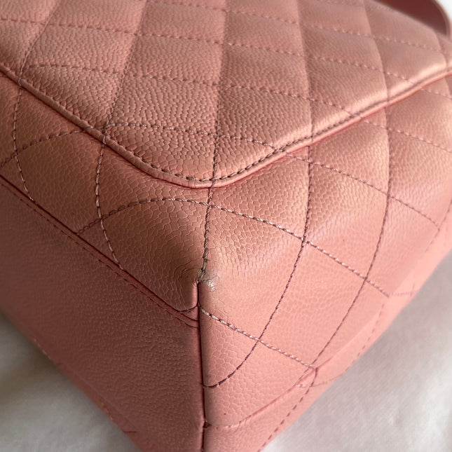 Chanel Vintage Top Handle Kelly Flap Bag Pink Quilted Caviar Leather 24k Gold Plated Hardware