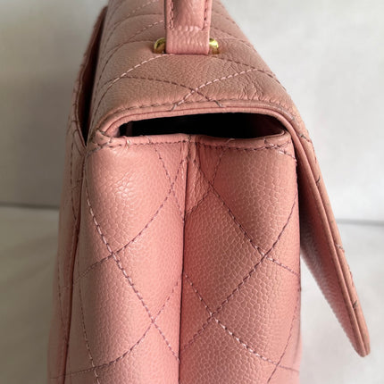 Chanel Vintage Top Handle Kelly Flap Bag Pink Quilted Caviar Leather 24k Gold Plated Hardware