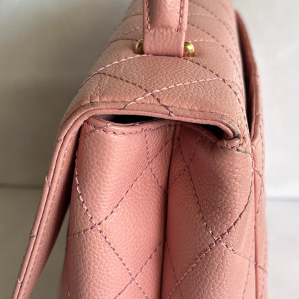 Chanel Vintage Top Handle Kelly Flap Bag Pink Quilted Caviar Leather 24k Gold Plated Hardware