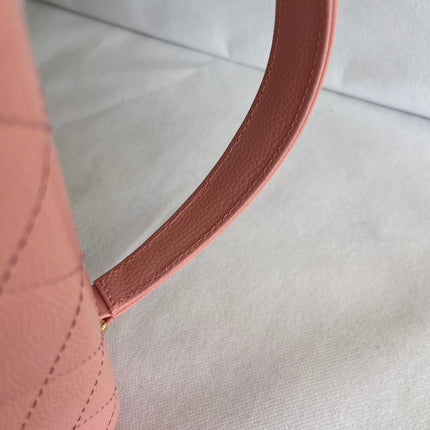 Chanel Vintage Top Handle Kelly Flap Bag Pink Quilted Caviar Leather 24k Gold Plated Hardware