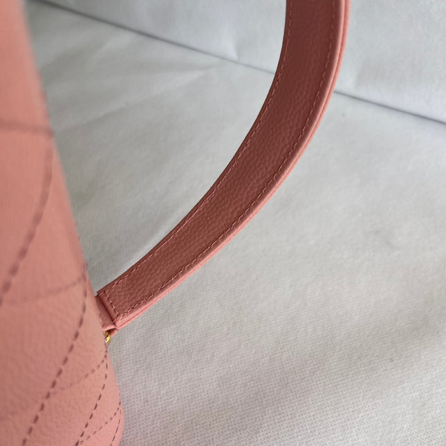 Chanel Vintage Top Handle Kelly Flap Bag Pink Quilted Caviar Leather 24k Gold Plated Hardware