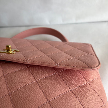 Chanel Vintage Top Handle Kelly Flap Bag Pink Quilted Caviar Leather 24k Gold Plated Hardware