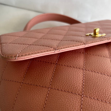 Chanel Vintage Top Handle Kelly Flap Bag Pink Quilted Caviar Leather 24k Gold Plated Hardware