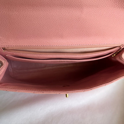 Chanel Vintage Top Handle Kelly Flap Bag Pink Quilted Caviar Leather 24k Gold Plated Hardware