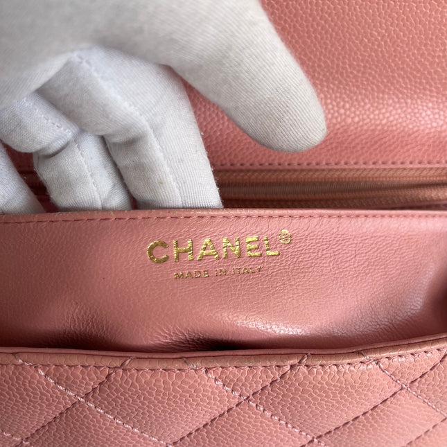 Chanel Vintage Top Handle Kelly Flap Bag Pink Quilted Caviar Leather 24k Gold Plated Hardware