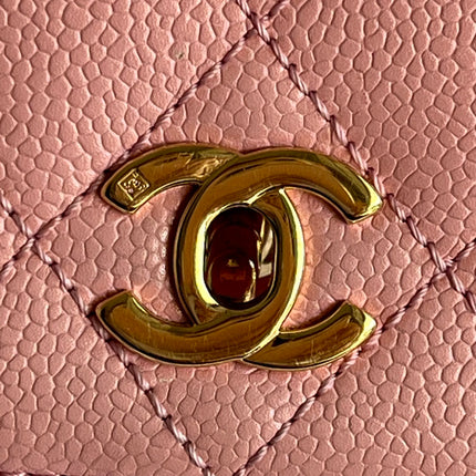 Chanel Vintage Top Handle Kelly Flap Bag Pink Quilted Caviar Leather 24k Gold Plated Hardware