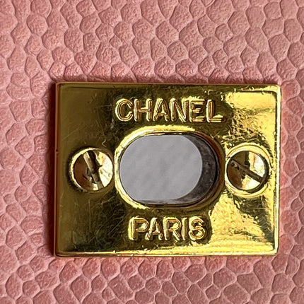Chanel Vintage Top Handle Kelly Flap Bag Pink Quilted Caviar Leather 24k Gold Plated Hardware