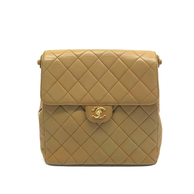 Chanel Vintage Double Sided Kelly Light Brown Lambskin Leather Shoulder Bag 1996-1997-Luxbags