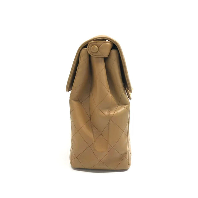 Chanel Vintage Double Sided Kelly Light Brown Lambskin Leather Shoulder Bag 1996-1997