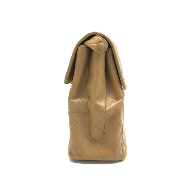 Chanel Vintage Double Sided Kelly Light Brown Lambskin Leather Shoulder Bag 1996-1997