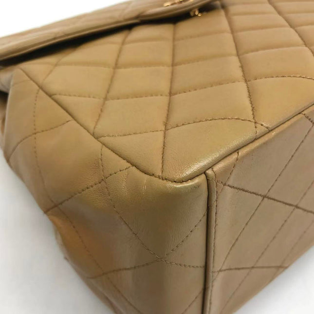 Chanel Vintage Double Sided Kelly Light Brown Lambskin Leather Shoulder Bag 1996-1997