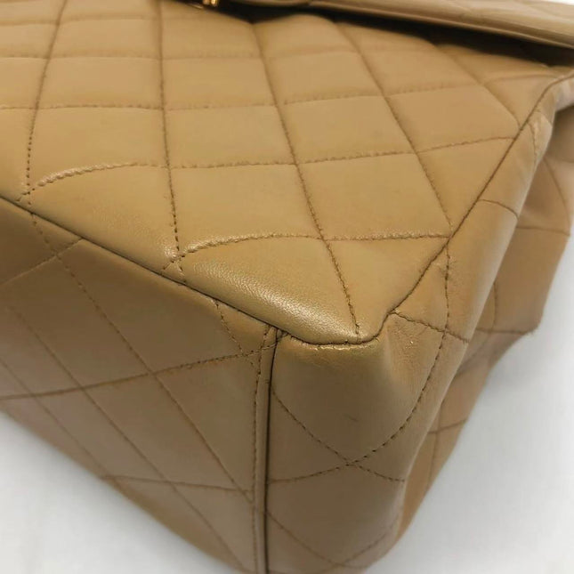 Chanel Vintage Double Sided Kelly Light Brown Lambskin Leather Shoulder Bag 1996-1997