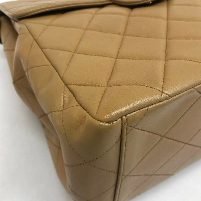 Chanel Vintage Double Sided Kelly Light Brown Lambskin Leather Shoulder Bag 1996-1997