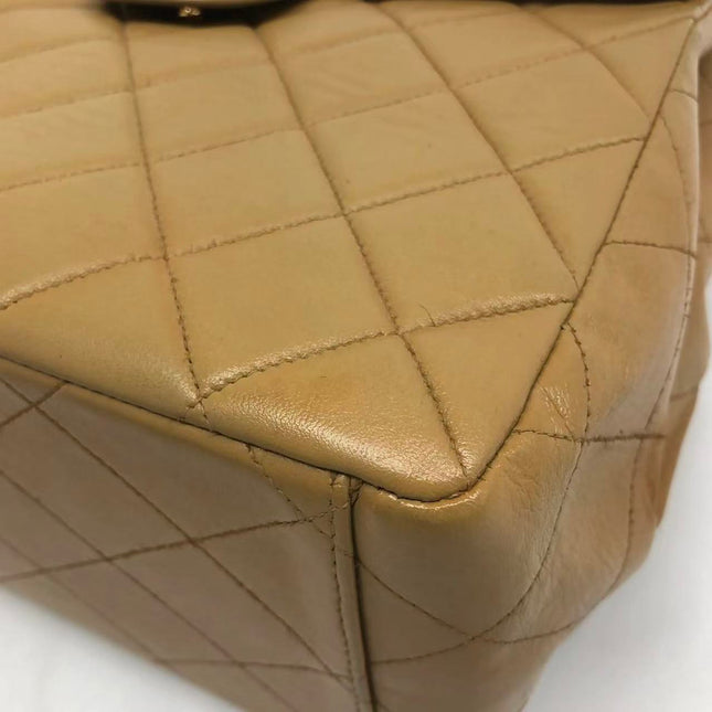 Chanel Vintage Double Sided Kelly Light Brown Lambskin Leather Shoulder Bag 1996-1997