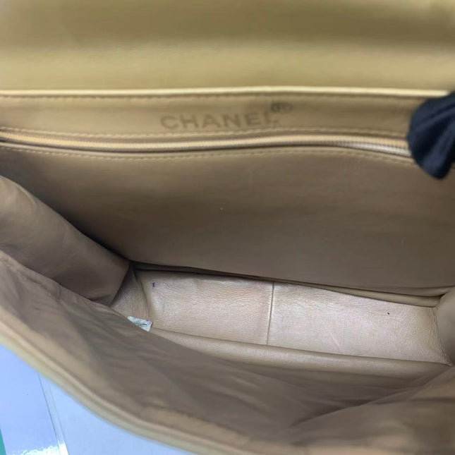 Chanel Vintage Double Sided Kelly Light Brown Lambskin Leather Shoulder Bag 1996-1997