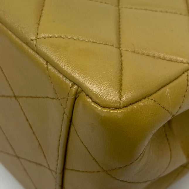 Chanel Vintage Double Sided Kelly Light Brown Lambskin Leather Shoulder Bag 1996-1997