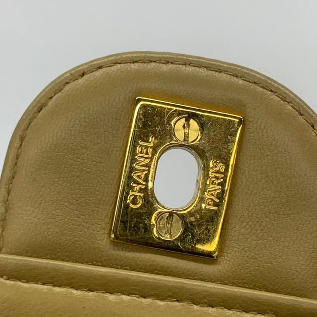 Chanel Vintage Double Sided Kelly Light Brown Lambskin Leather Shoulder Bag 1996-1997