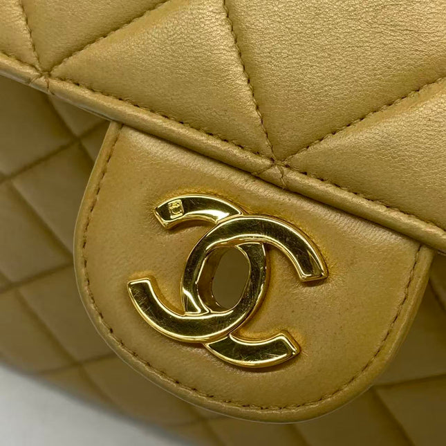 Chanel Vintage Double Sided Kelly Light Brown Lambskin Leather Shoulder Bag 1996-1997