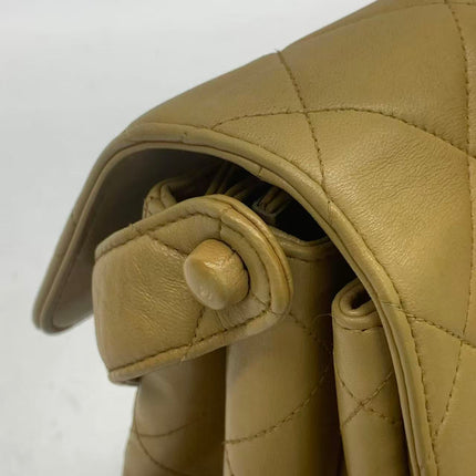 Chanel Vintage Double Sided Kelly Light Brown Lambskin Leather Shoulder Bag 1996-1997