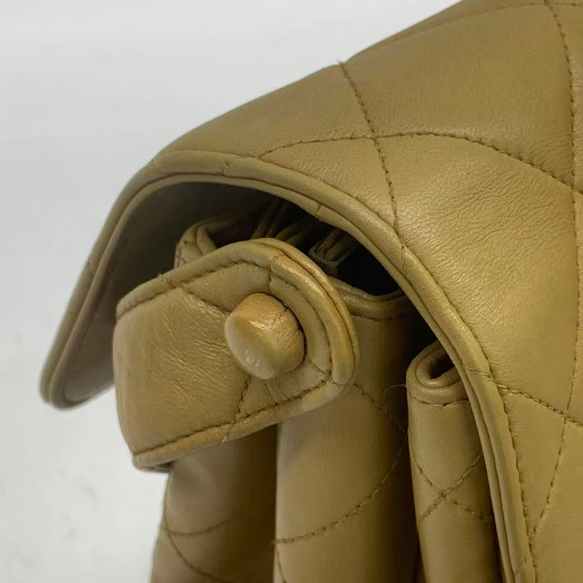 Chanel Vintage Double Sided Kelly Light Brown Lambskin Leather Shoulder Bag 1996-1997